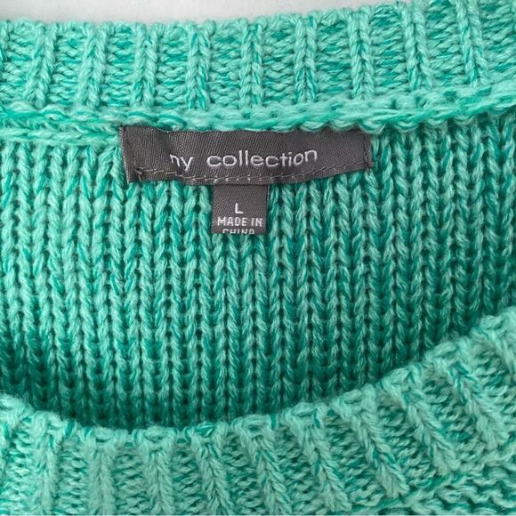 NY Collection Women’s Folded Sleeve Crew Neck Thick Knit Ombre Green Sweater L - Picture 2 of 3